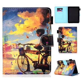For Amazon Kindle Youth Version 2019 Colored Drawing Stitching Horizontal Flip Leather Case, with Holder & Card Slots(Bike Boy)