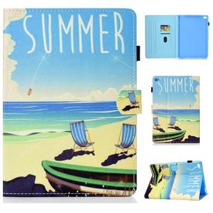 For iPad 5 / 6 / 8 Colored Drawing Stitching Horizontal Flip Leather Case, with Holder & Card Slots(Beach)
