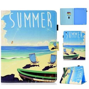 For iPad 2 / 3 / 4 Colored Drawing Stitching Horizontal Flip Leather Case, with Holder & Card Slots(Beach)