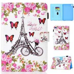 For iPad Mini 1 / 2 / 3 / 4 Colored Drawing Stitching Horizontal Flip Leather Case, with Holder & Card Slots(Flower Tower)