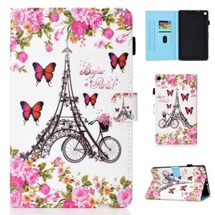For Amazon Kindle Fire HD 8 Colored Drawing Stitching Horizontal Flip Leather Case, with Holder & Card Slots(Flower Tower)