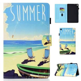 For Amazon Kindle Fire HD 8 Colored Drawing Stitching Horizontal Flip Leather Case, with Holder & Card Slots(Beach)