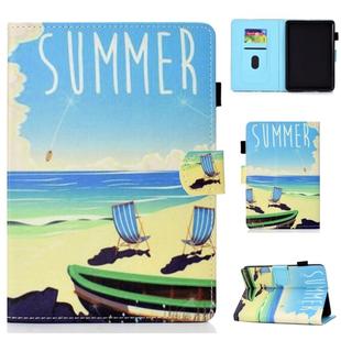 For Amazon Kindle Paperwhite 4 Colored Drawing Stitching Horizontal Flip Leather Case, with Holder & Card Slots(Beach)