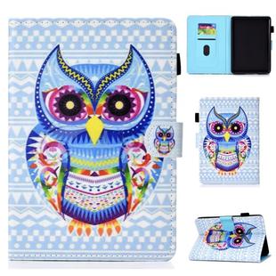 For Kindle Youth Version 2019 Colored Drawing Stitching Horizontal Flip Leather Case, with Holder & Card Slots(Colored Owl)