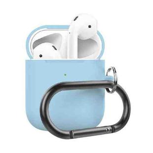 Anti-fall Silicone Charging Box Protective Case with Carabiner for AirPods 2(Sky Blue)