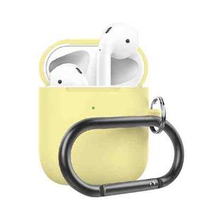 Anti-fall Silicone Charging Box Protective Case with Carabiner for AirPods 2(Yellow)