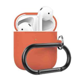 Anti-fall Silicone Charging Box Protective Case with Carabiner for AirPods 2(Peach)