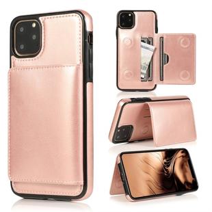 For iPhone 11 Pro Max Shockproof PU + TPU Protective Case with Card Slots & Holder(Rose Gold)