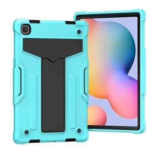 For Samsung Galaxy Tab A7 10.4 (2020) T-shaped Bracket Contrast Color Shockproof PC + Silicone Protective Case(Mint Green+Black)