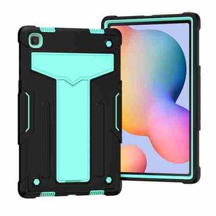 For Samsung Galaxy Tab A7 10.4 (2020) T-shaped Bracket Contrast Color Shockproof PC + Silicone Protective Case(Black+Mint Geen)
