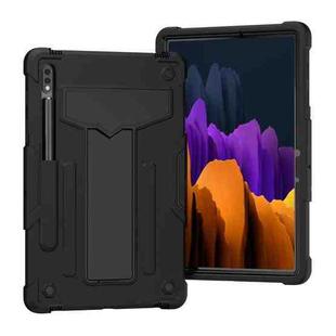 For Samsung Galaxy Tab S8 / Galaxy Tab S7 T870 / T875 T-shaped Bracket Contrast Color Shockproof PC + Silicone Protective Case(Black+Black)