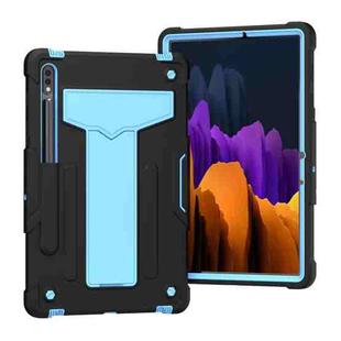 For Samsung Galaxy Tab S8 / Galaxy Tab S7 T870 / T875 T-shaped Bracket Contrast Color Shockproof PC + Silicone Protective Case(Black+Blue)