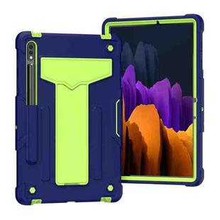 For Samsung Galaxy Tab S8 / Galaxy Tab S7 T870 / T875 T-shaped Bracket Contrast Color Shockproof PC + Silicone Protective Case(Navy+Green)