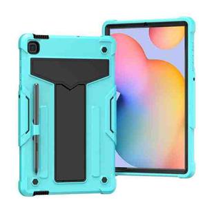 For Samsung Galaxy Tab S6 Lite P610/615 T-shaped Bracket Contrast Color Shockproof PC + Silicone Protective Case(Mint Green+Black)