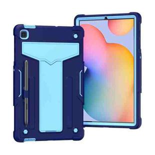 For Samsung Galaxy Tab S6 Lite P610/615 T-shaped Bracket Contrast Color Shockproof PC + Silicone Protective Case(Navy+Blue)