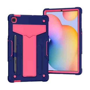 For Samsung Galaxy Tab S6 Lite P610/615 T-shaped Bracket Contrast Color Shockproof PC + Silicone Protective Case(Navy+Rose Red)