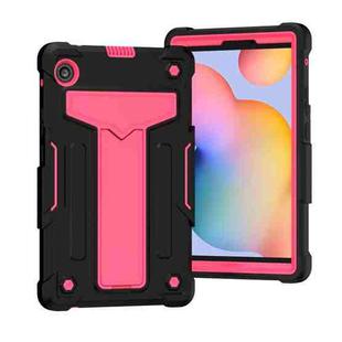 For Huawei MatePad T8 T-shaped Bracket Contrast Color Shockproof PC + Silicone Protective Case(Black+Rose Red)