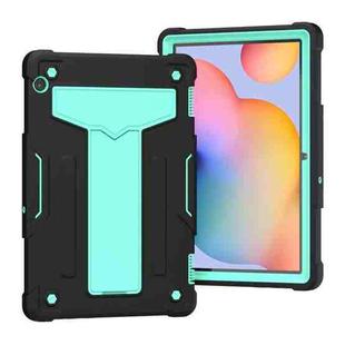 For Huawei MediaPad T5 T-shaped Bracket Contrast Color Shockproof PC + Silicone Protective Case(Black+Mint Geen)