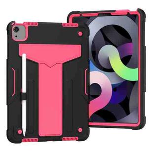 For iPad Air 2022 / 2020 10.9 / iPad Pro 11 T-shaped Bracket Contrast Color Shockproof PC + Silicone Protective Case(Black+Rose Red)