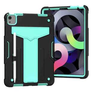 For iPad Air 2022 / 2020 10.9 / iPad Pro 11 T-shaped Bracket Contrast Color Shockproof PC + Silicone Protective Case(Black+Mint Geen)