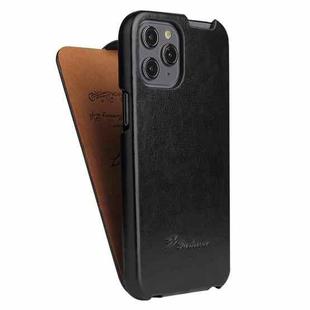 For iPhone 12 / 12 Pro Fierre Shann Retro Oil Wax Texture Vertical Flip PU Leather Case(Black)