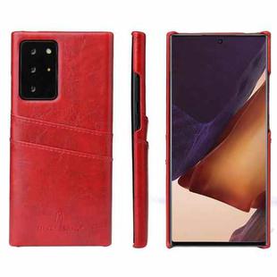 For Samsung Galaxy Note 20 Fierre Shann Retro Oil Wax Texture PU Leather Case with Card Slots(Red)
