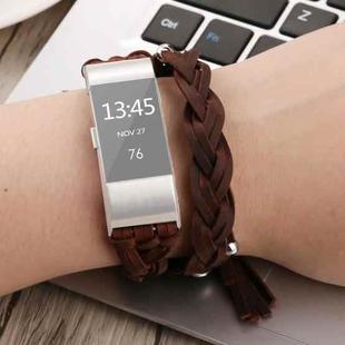 For Fitbit Charge 2 Weave Leather Watch Band(Brown)