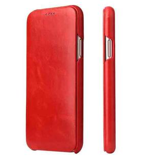For iPhone X / XS Fierre Shann Business Magnetic Horizontal Flip Genuine Leather Case(Red)