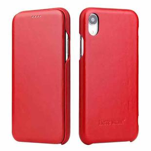 For iPhone XR Fierre Shann Business Magnetic Horizontal Flip Genuine Leather Case(Red)