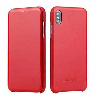 For iPhone XS Max Fierre Shann Business Magnetic Horizontal Flip Genuine Leather Case(Red)