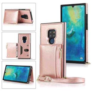 For Huawei Mate 20 Square Zipper Wallet Bag TPU+PU Back Cover Case with Holder & Card Slots & Wallet & Cross-body Strap(Rose Gold)