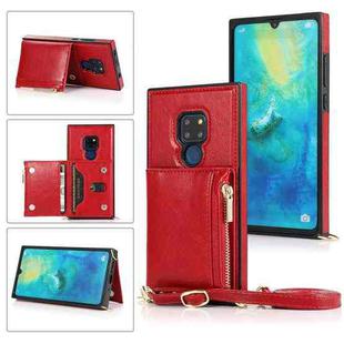 For Huawei Mate 20 Square Zipper Wallet Bag TPU+PU Back Cover Case with Holder & Card Slots & Wallet & Cross-body Strap(Red)