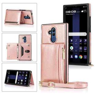 For Huawei Mate 20 Lite Square Zipper Wallet Bag TPU+PU Back Cover Case with Holder & Card Slots & Wallet & Cross-body Strap(Rose Gold)