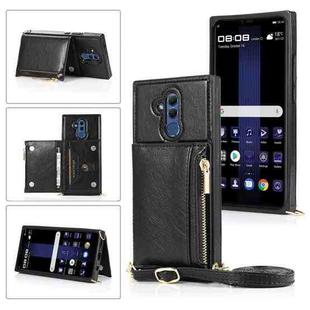 For Huawei Mate 20 Lite Square Zipper Wallet Bag TPU+PU Back Cover Case with Holder & Card Slots & Wallet & Cross-body Strap(Black)