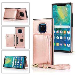 For Huawei Mate 20 Pro Square Zipper Wallet Bag TPU+PU Back Cover Case with Holder & Card Slots & Wallet & Cross-body Strap(Rose Gold)