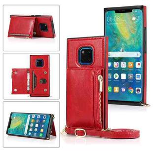 For Huawei Mate 20 Pro Square Zipper Wallet Bag TPU+PU Back Cover Case with Holder & Card Slots & Wallet & Cross-body Strap(Red)