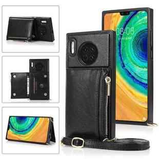 For Huawei Mate 30 Square Zipper Wallet Bag TPU+PU Back Cover Case with Holder & Card Slots & Wallet & Cross-body Strap(Black)