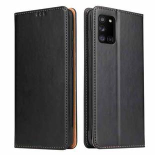 For Samsung Galaxy A31 Fierre Shann PU Genuine Leather Texture Horizontal Flip Leather Case with Holder & Card Slots & Wallet(Black)