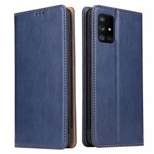 For Samsung Galaxy A51 5G Fierre Shann PU Genuine Leather Texture Horizontal Flip Leather Case with Holder & Card Slots & Wallet(Blue)