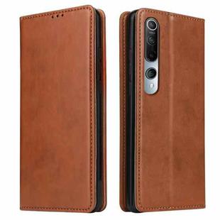 For Xiaomi Mi 10 Fierre Shann PU Genuine Leather Texture Horizontal Flip Leather Case with Holder & Card Slots & Wallet(Brown)