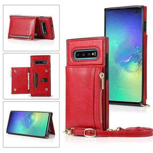 For Samsung Galaxy S10e Square Zipper Wallet Bag TPU+PU Back Cover Case with Holder & Card Slots & Wallet & Cross-body Strap(Red)