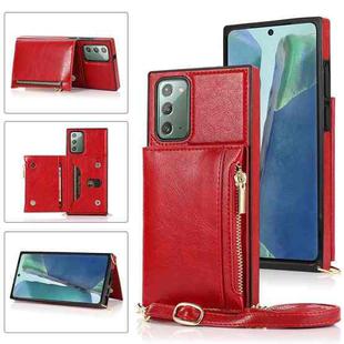 For Samsung Galaxy S20 Plus Square Zipper Wallet Bag TPU+PU Back Cover Case with Holder & Card Slots & Wallet & Cross-body Strap(Red)