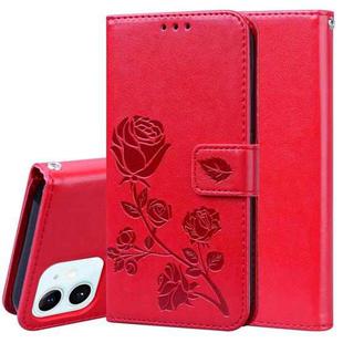 For iPhone 12 mini Rose Embossed Horizontal Flip PU Leather Case with Holder & Card Slots & Wallet (Red)