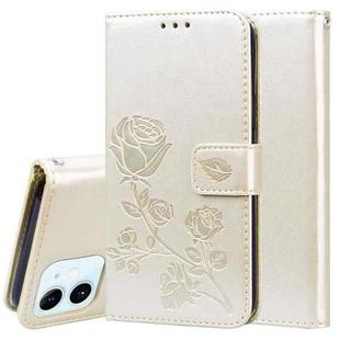 For iPhone 12 mini Rose Embossed Horizontal Flip PU Leather Case with Holder & Card Slots & Wallet (Gold)