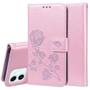 For iPhone 12 Rose Embossed Horizontal Flip PU Leather Case with Holder & Card Slots & Wallet(Rose Red)