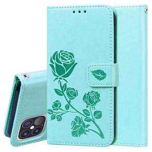 For iPhone 12 Pro Max Rose Embossed Horizontal Flip PU Leather Case with Holder & Card Slots & Wallet(Green)