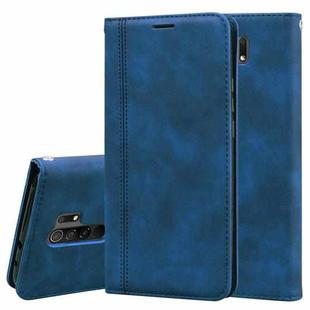 For Xiaomi Redmi 9 Frosted Business Magnetic Horizontal Flip PU Leather Case with Holder & Card Slot & Lanyard(Blue)