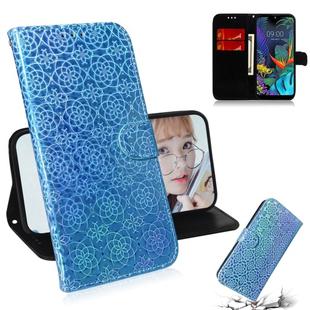 For LG K50 / Q60 Solid Color Colorful Magnetic Buckle Horizontal Flip PU Leather Case with Holder & Card Slots & Wallet & Lanyard(Blue)