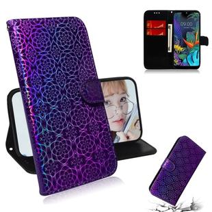 For LG K50 / Q60 Solid Color Colorful Magnetic Buckle Horizontal Flip PU Leather Case with Holder & Card Slots & Wallet & Lanyard(Purple)