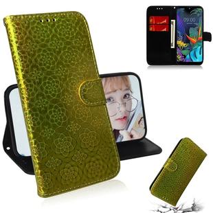 For LG K50 / Q60 Solid Color Colorful Magnetic Buckle Horizontal Flip PU Leather Case with Holder & Card Slots & Wallet & Lanyard(Gold)